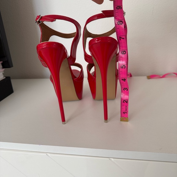 Red Patent Platform Stiletto Heels 6” Ankle Strap Sexy Size 42 Fits US 9.5 10 - Picture 6 of 17